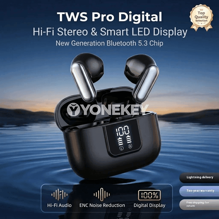 Bluetooth 5.3 TWS simsiz nauşnikler, ENC, displeýli