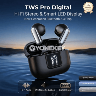 Bluetooth 5.3 TWS simsiz nauşnikler, ENC, displeýli