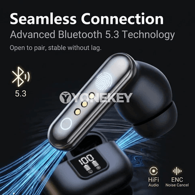 Bluetooth 5.3 TWS simsiz nauşnikler, ENC, displeýli