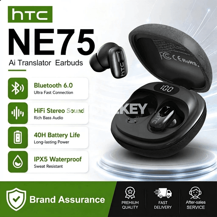 HTC NE75 simsiz Bluetooth gulaklyklary, ses peseldiji, terjimeçi