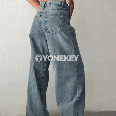 Aýal-gyzlar üçin gara denim giň balak jeans, rahat kesim