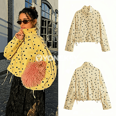 Zenanlar üçin ýeňil nokatly gysga jaket, ýaz güýz stili