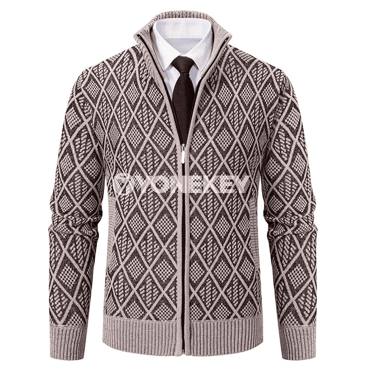 Erkekler üçin ýyly fleece trikotaž kardigan kurtka, fermuarly
