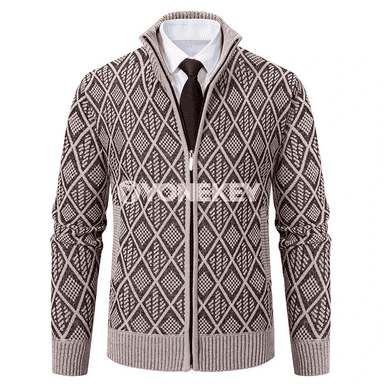 Erkekler üçin ýyly fleece trikotaž kardigan kurtka, fermuarly