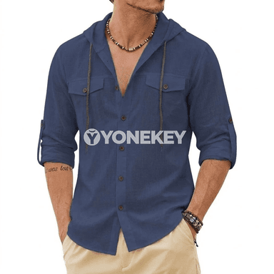 Erkekler üçin ýeňil uzyn ýeňli linenli hoodie köýnek