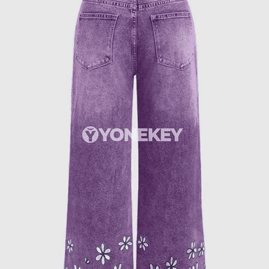 Zenanlar üçin giň ölçegli, elastik belli rahat jeans balaklar