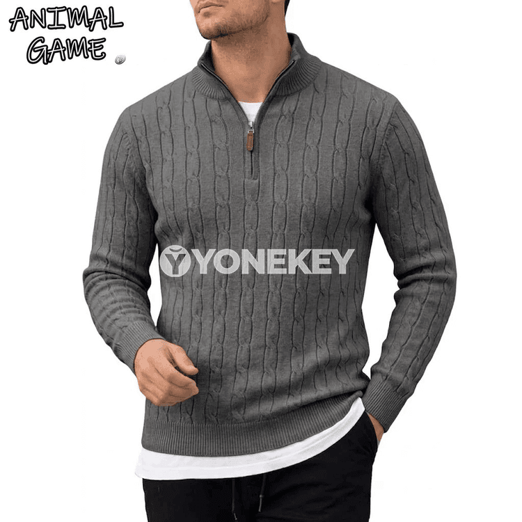 Erkekler üçin ýyly zipperli polo switer, güýz-gyş üçin rahat göni model