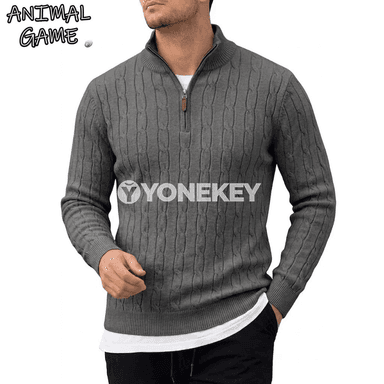 Erkekler üçin ýyly zipperli polo switer, güýz-gyş üçin rahat göni model