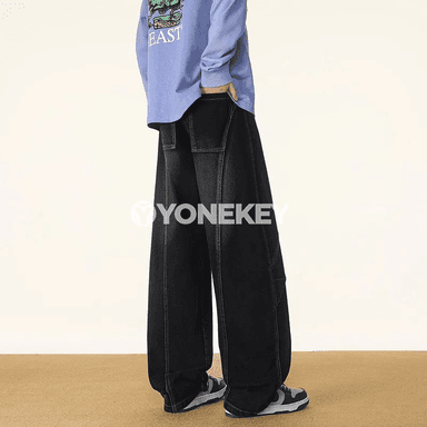 Erkekler üçin giň göwrümli, ýokary belli denim balak