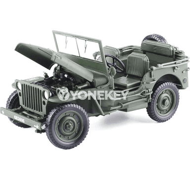 1:18 Willys harby ulag modeli, metal, ýaşyl, kolleksiýa üçin