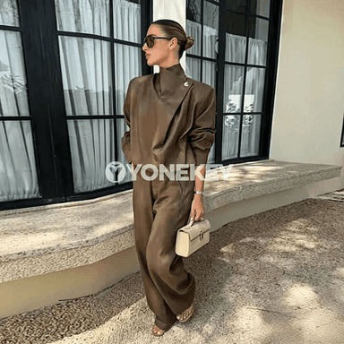 Zenanlar üçin elegant güýz ýaz toplumly giň balaqly kostýum