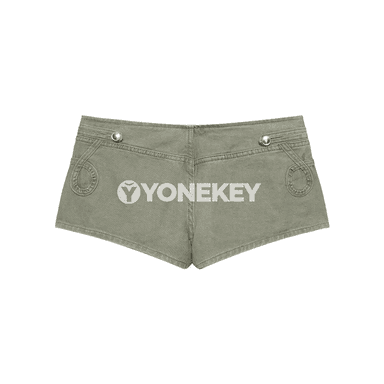 Zenanlar üçin ýokary belli ýazlyk denim şortik, düwmejikli, göni kesim