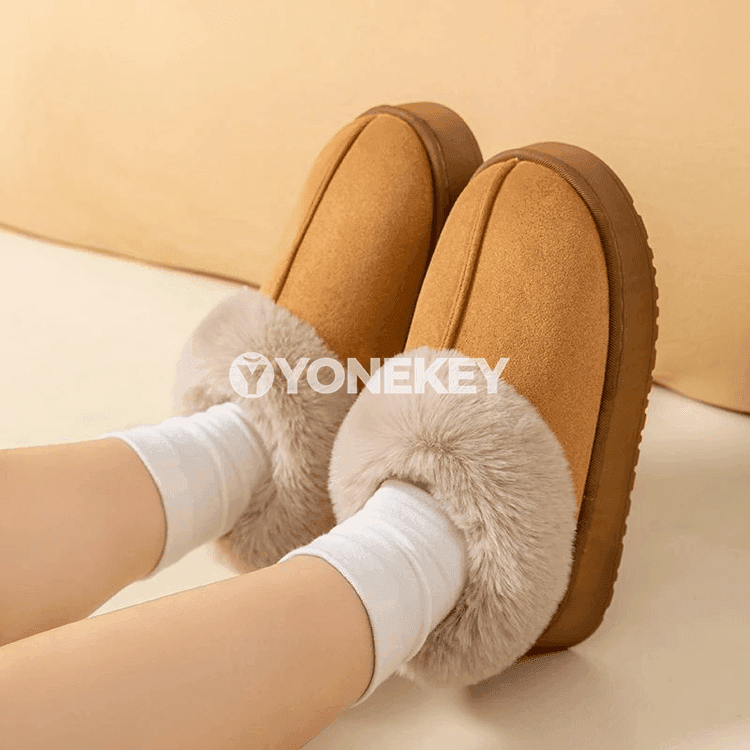 Gyş üçin ýyly öý aýakgaplary, ýumşak pluşly, emeli goşaryly
