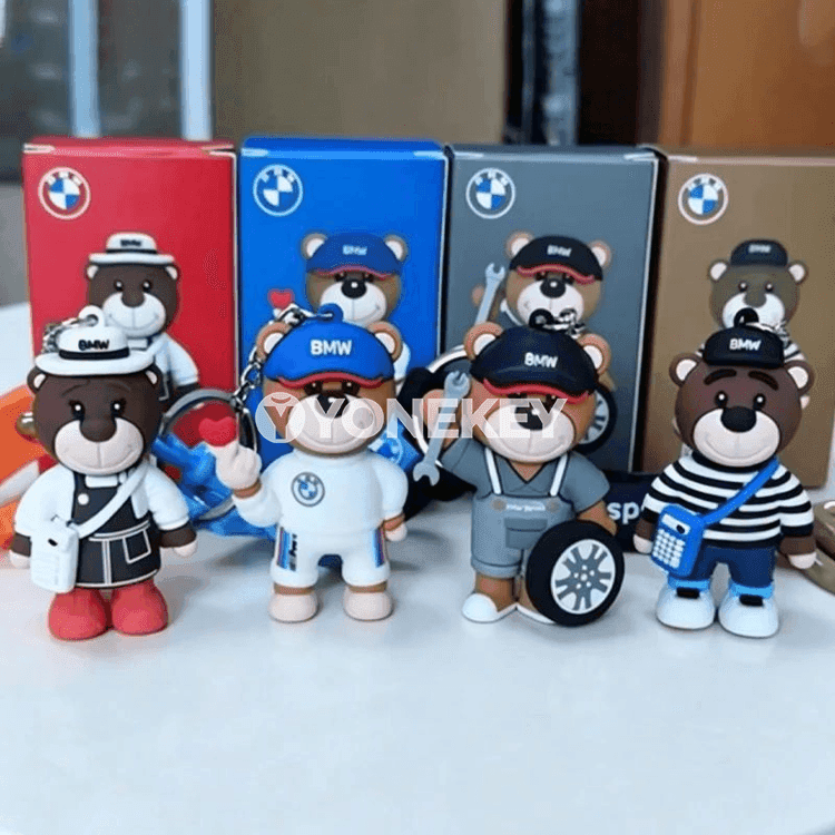 BMW üçin 3D aýy görnüşli silikon açar halkasy, awtoulag bezegi