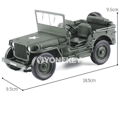 1:18 Willys harby ulag modeli, metal, ýaşyl, kolleksiýa üçin