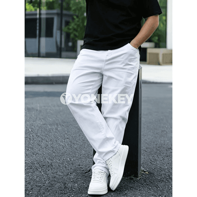 Erkekler üçin ak klassik jeans balak, göni kesim
