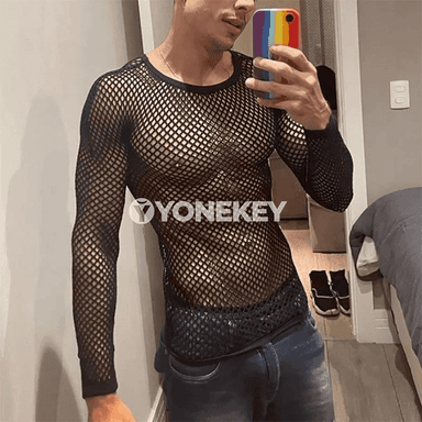 Erkekler üçin tor görnüşli ýeňil uzyn ýeňli futbolka