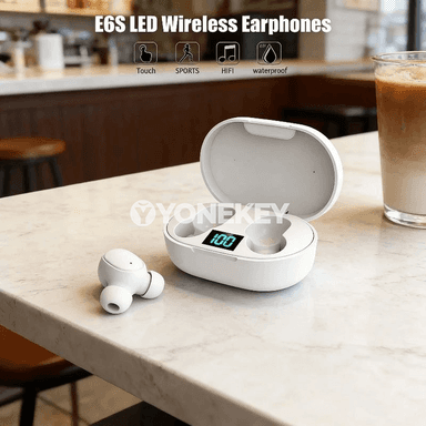 E6S simsiz Bluetooth nauşnikler, mikrofonly TWS headset