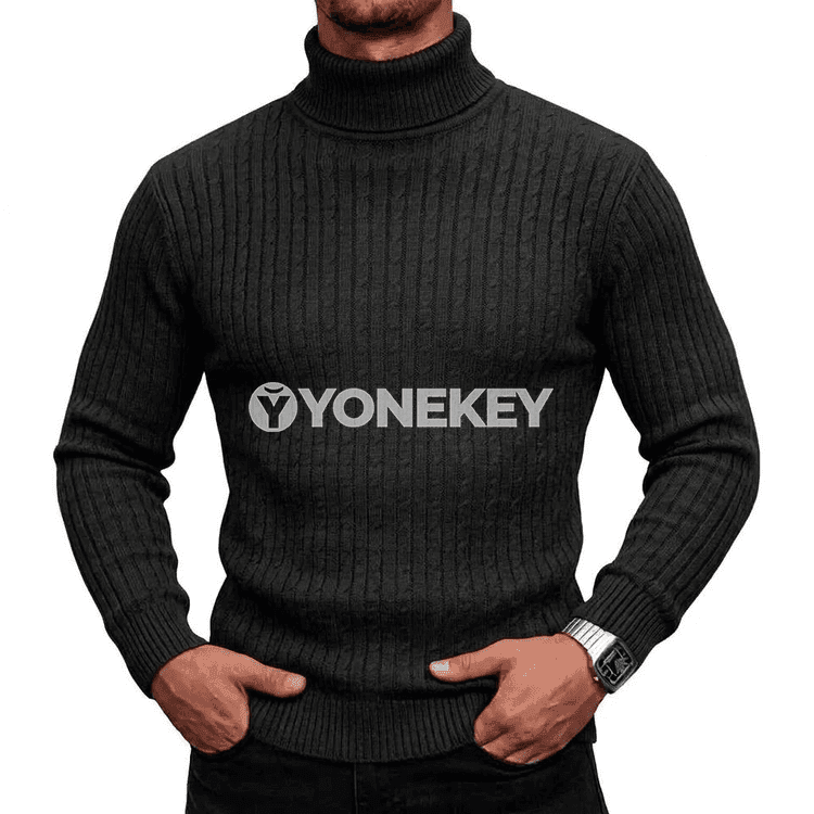 Erkekler üçin balakly boýunly ýyly örülen switer