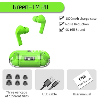 TM20 TWS Bluetooth 5.3 simsiz nauşnik, LED displeýli