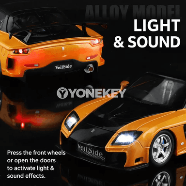 Mazda RX-7 1:24 metal model awtoulag — sesli, ýagtylykly