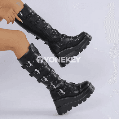Aýallar üçin ýokary platformaly punk ädikler, zipli moda köwüş