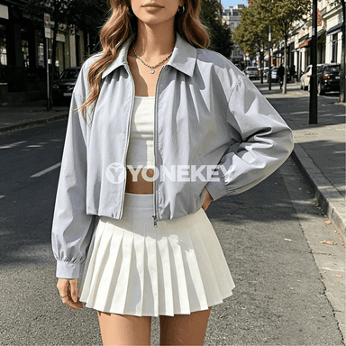Zenanlar üçin giň şäherçe jaket, ýaz güýz üçin, uzyn ýeňli
