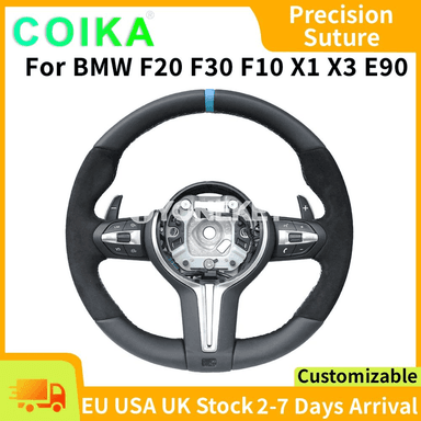 BMW F30/F10 üçin Alcantara rul sport bezegi, gök zolakly