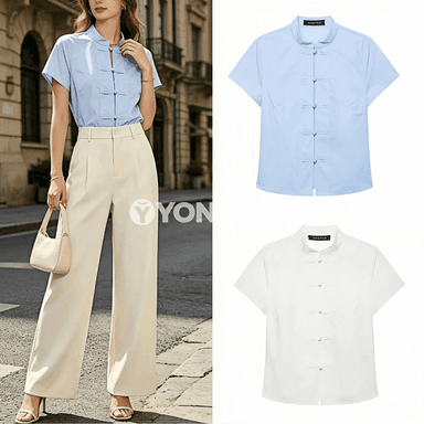 Zenanlar üçin ýeňil ýazlyk slim fit düwünli bluzka
