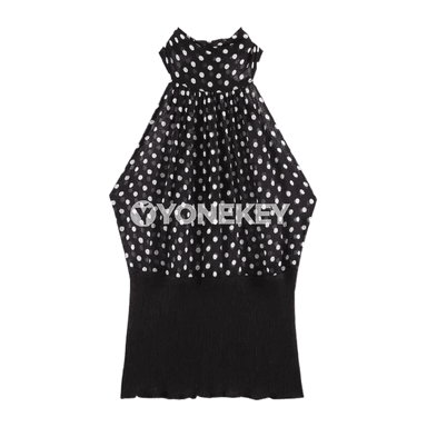 Zenanlar üçin gara nokatly halter ýeňsiz top, tomusky slim fit