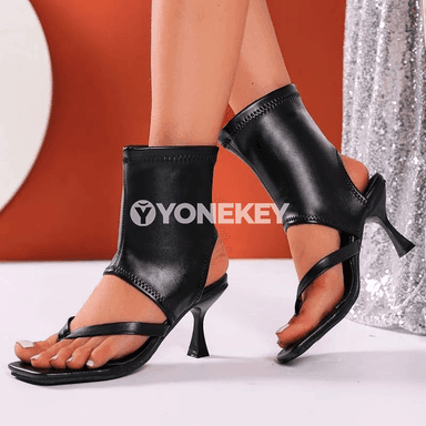 Zenanlar üçin ýokary ökjeli stiletto sandallar, inçe burunly
