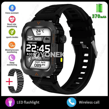 Erkekler üçin akylly sagat, Bluetooth jaňly, sport görnüşli, LED çyraly