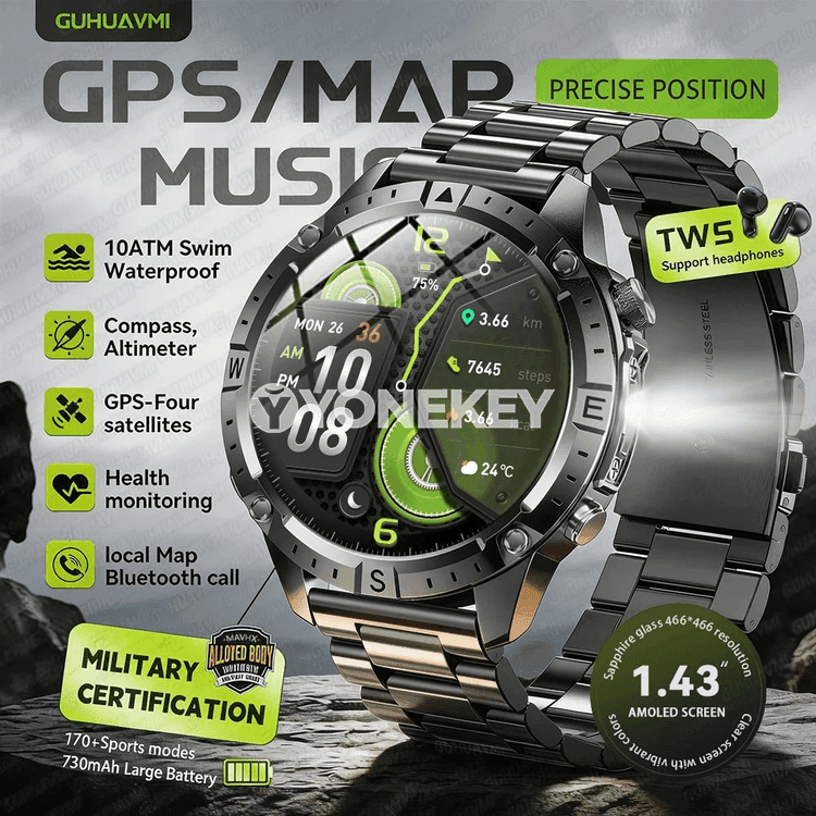 Offline kartaly GPS akylly sagat, 10ATM, AMOLED sport modeli
