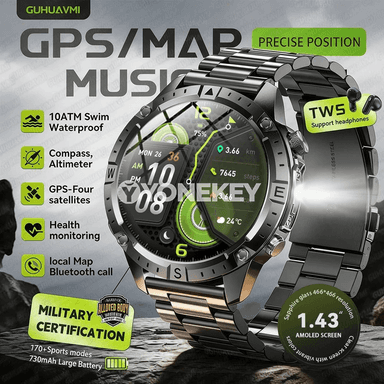 Offline kartaly GPS akylly sagat, 10ATM, AMOLED sport modeli