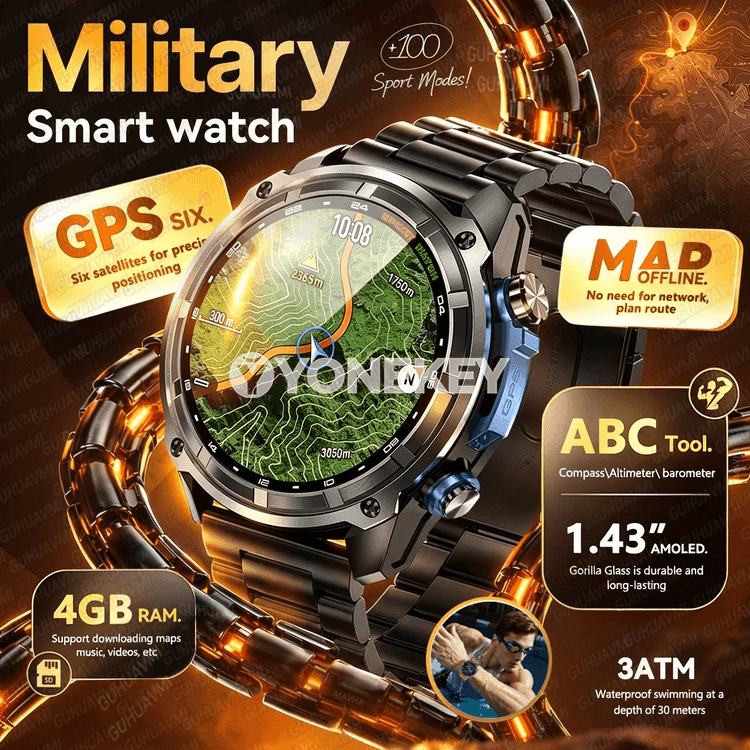 GPS, offline karta we 4GB ýatyrly 1.43" AMOLED sport akylly sagat