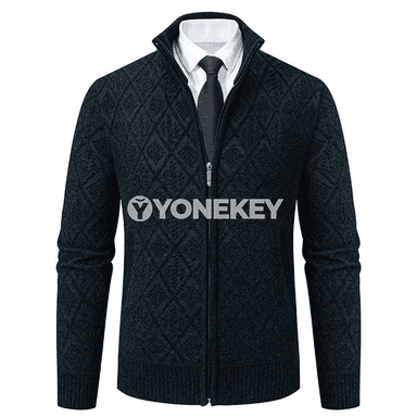 Erkekler üçin ýyly fleece trikotaž kardigan kurtka, fermuarly