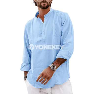Erkekler üçin ýeňil pagtadan uzyn ýeňli casual Henley futbolka