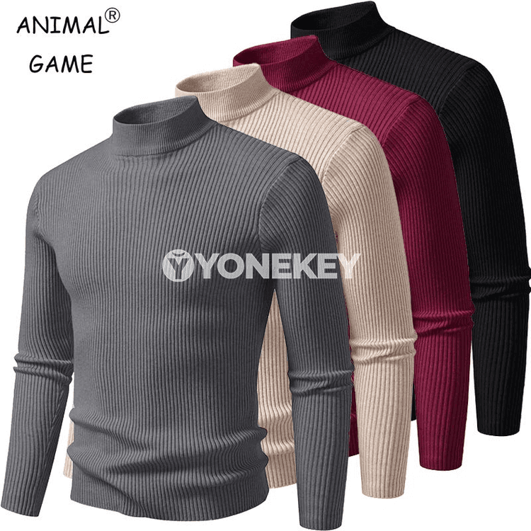Erkekler üçin ýokary ýakaly polos switer, ýyly örme, göni kesim