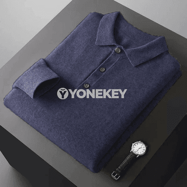 Erkekler üçin polo görnüşli ýyly sviter, boýunly, düwmeli