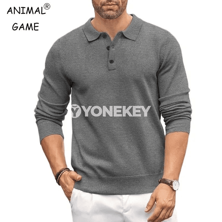 Erkekler üçin ýyly polo switer, düwmejikli, gündelik stil
