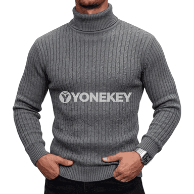 Erkekler üçin balakly boýunly ýyly örülen switer