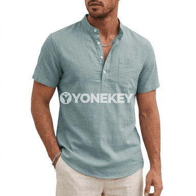 Erkekler üçin ýeňil Henley futbolka, gysga ýeňli, tomusky