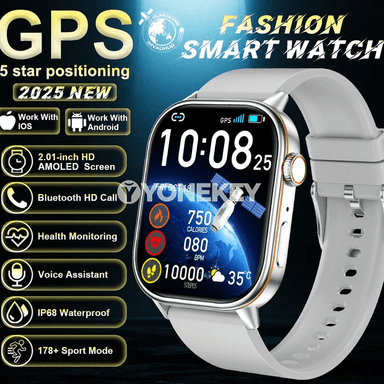 GUHUAVMI GPS akylly sagat, sport, 5ATM, Bluetooth jaňly, AMOLED
