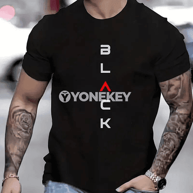 Erkekler üçin gara ýazlyk gysga ýeňli pagtaly futbolka
