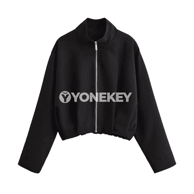 Zenanlar üçin casual bomber penjek, stend ýaka, zipperli
