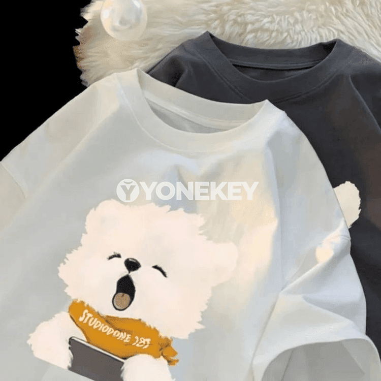 Unisex nagyşykly aýy şekilli çaply giň futbolka, M-8XL