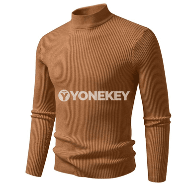 Erkekler üçin ýokary ýakaly polos switer, ýyly örme, göni kesim