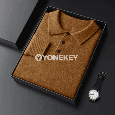 Erkekler üçin ýyly örme switer — düwmeli, boýunly, güýz-gyş modeli