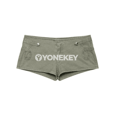 Zenanlar üçin ýokary belli ýazlyk denim şortik, düwmejikli, göni kesim
