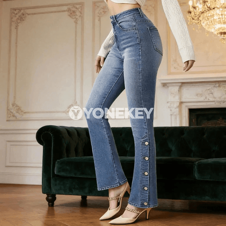 Zenanlar üçin gök denim göni balakly klassik jynsylary